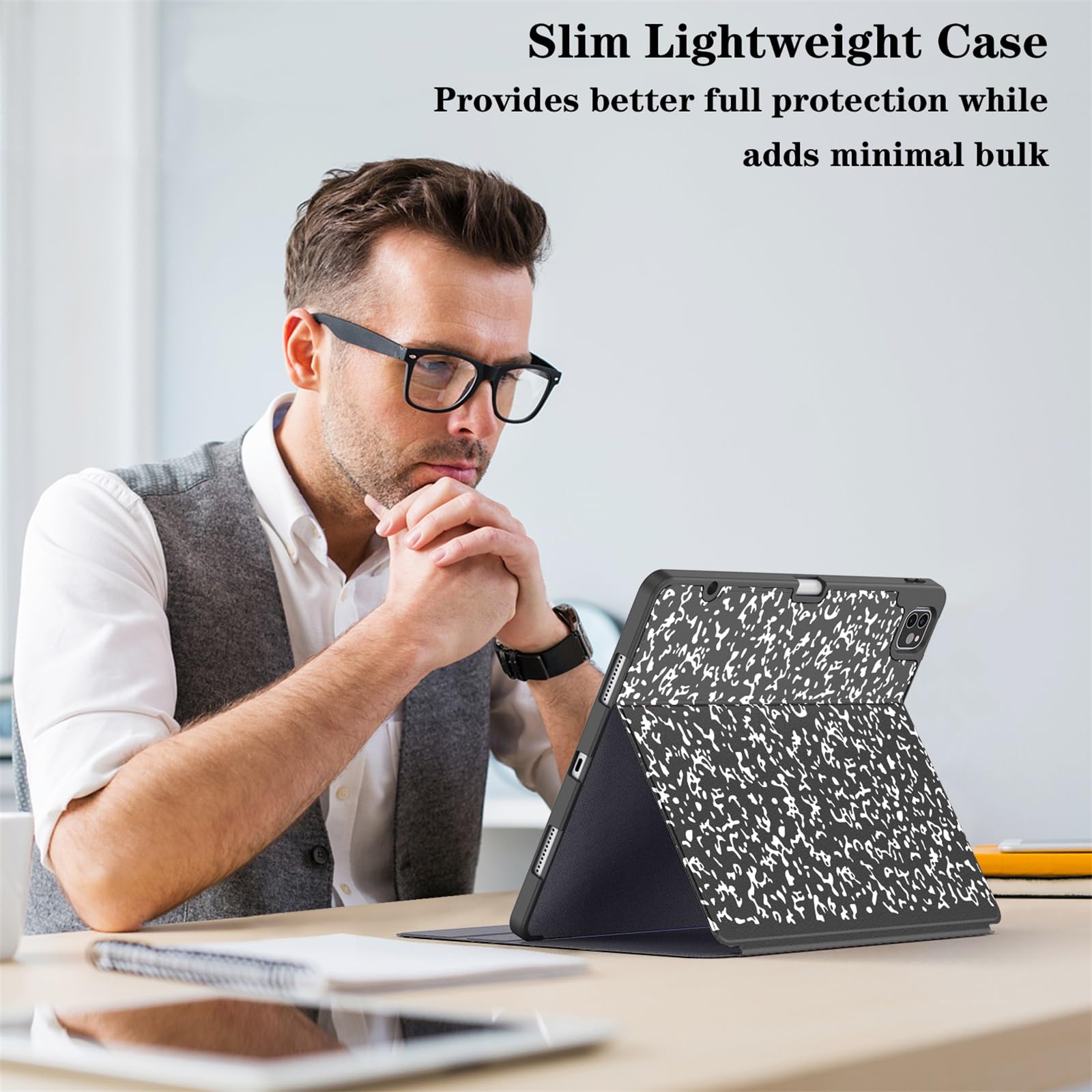Supveco Etui na iPada Air 33.0 cm 2024/iPad Pro 12,9 cala 2020-2022 z uchwytem na ołówki [automatyczne budzenie/uśpienie], wysokiej jakości etui folio z miękką tylną obudową TPU do iPada Pro 6., 5.,