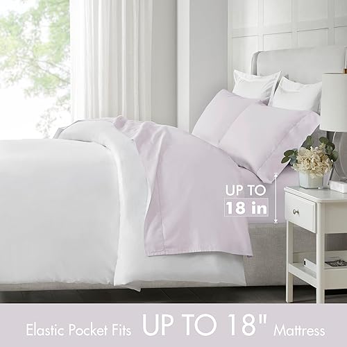 Miniatura 3 de Madison Park Sábanas de algodón egipcio, suaves y transpirables, de 500 hilos, juego de sábanas elásticas con bolsillo profundo para colchones de