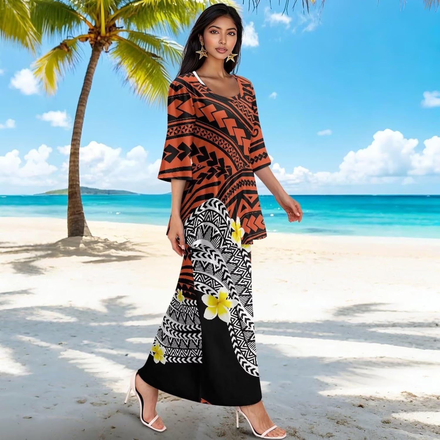 2025 Puletasi Samoan Traditional Elegant Women Dress Polynesian Prom Dress for Luau, Beach Party