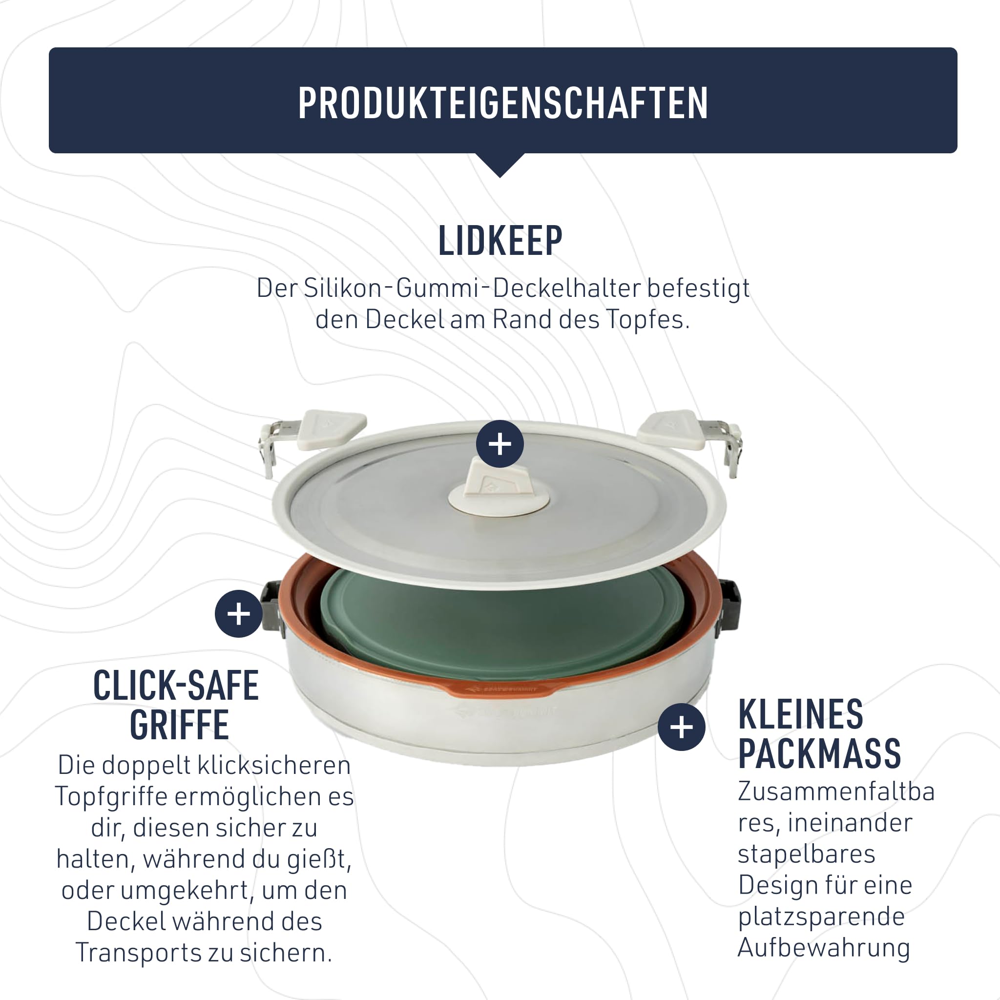 SEA TO SUMMIT - Detour Essentials Camp Kitchen Kit - 2 bis 4 Personen, 4-teilig - Faltbarer Topf 5L & Sieb + Deckel + 2 Schneidebretter - BPA-frei - Campingkochgeschirr aus Silikon & Edelstahl - 1681g