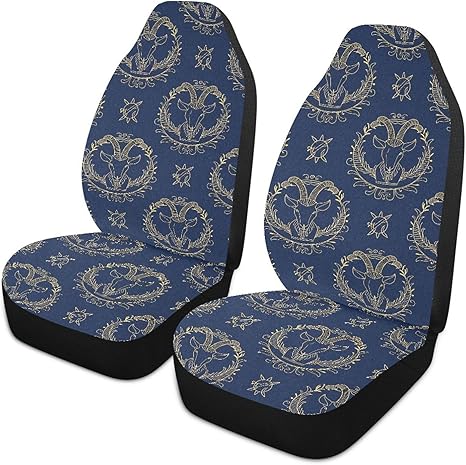 Gold Zodiac Sign Aries Navy Blue Decorative seat Protector for SUV car Essentials seat Cover Waterproof cubreasientos para carro Set of 2