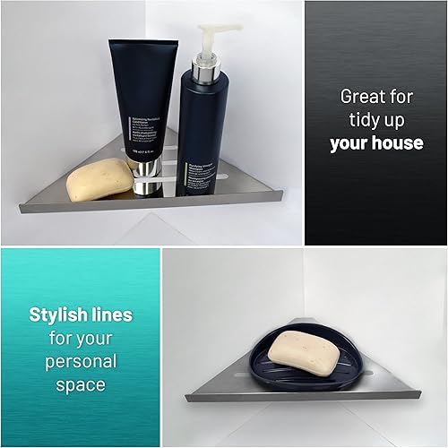 Miniatura 6 de Organizador de ducha esquinero para baño, paquete de 2 unidades de acero inoxidable moderno de alta gama, organizador de ducha para montaje en pared