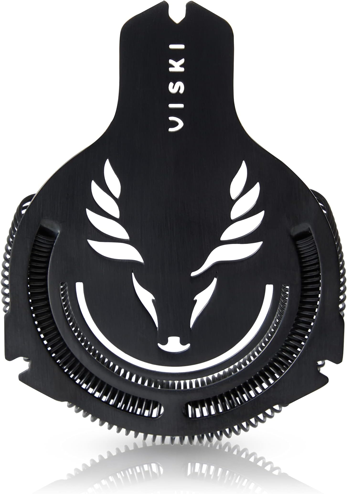 ViskiHawthorne Laser Cut Cocktail Strainer for Drinks with Springs and Scratch Resistant Titanium Finish-Set of 1, Black-Staghead
