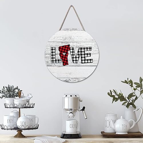 Miniatura 4 de Welcome Sign Vermont Map Heart Love Round Wooden Sign Rustic Buffalo Plaid State Map Silhouette Sign Christian Quote Wall Decor Farmhouse Rustic