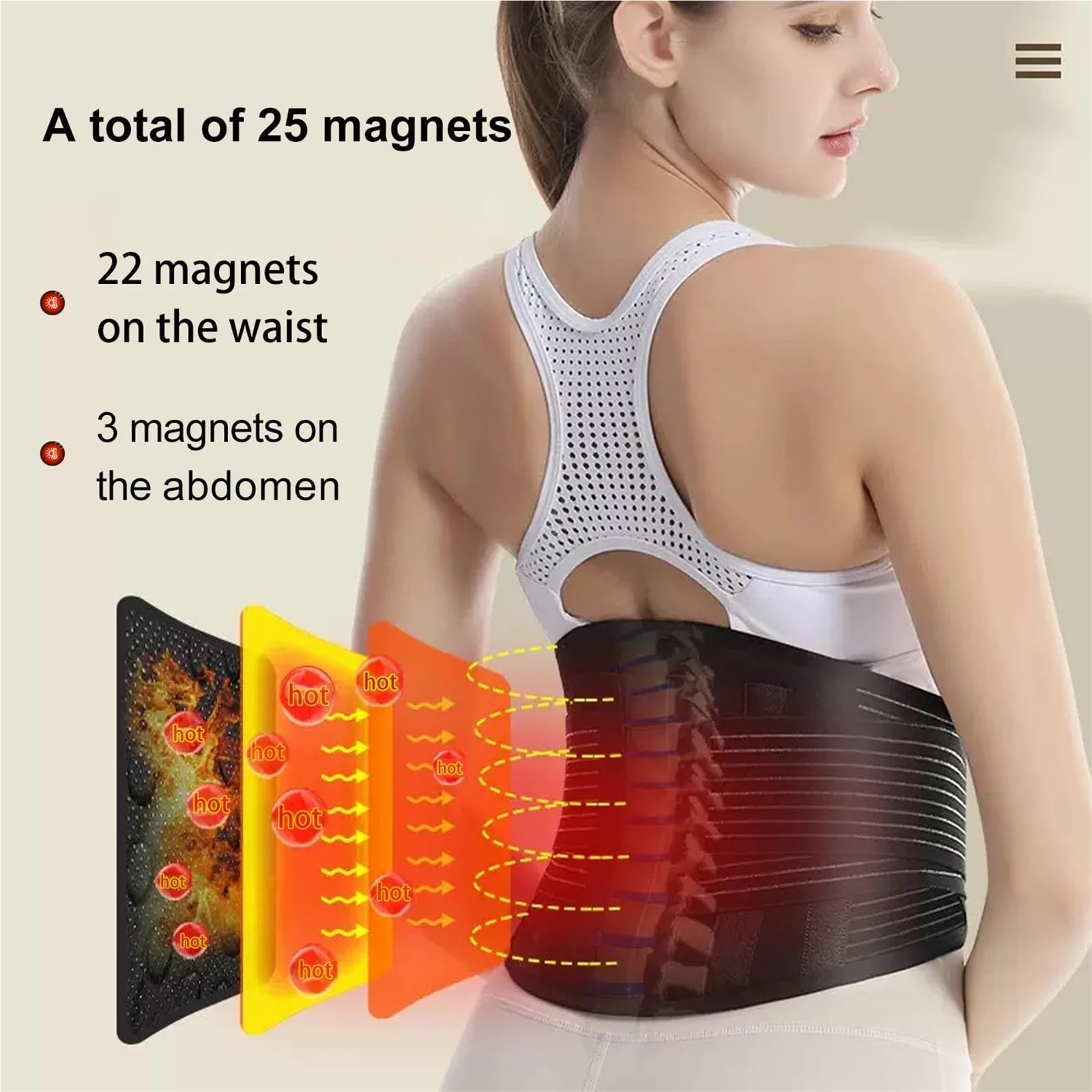 Faja para la Espalda lumbar Cinturón de soporte for la espalda | Características estabilizadoras del recortador de cintura de turmalina de descompresión autocalentable ajustable(2XL)