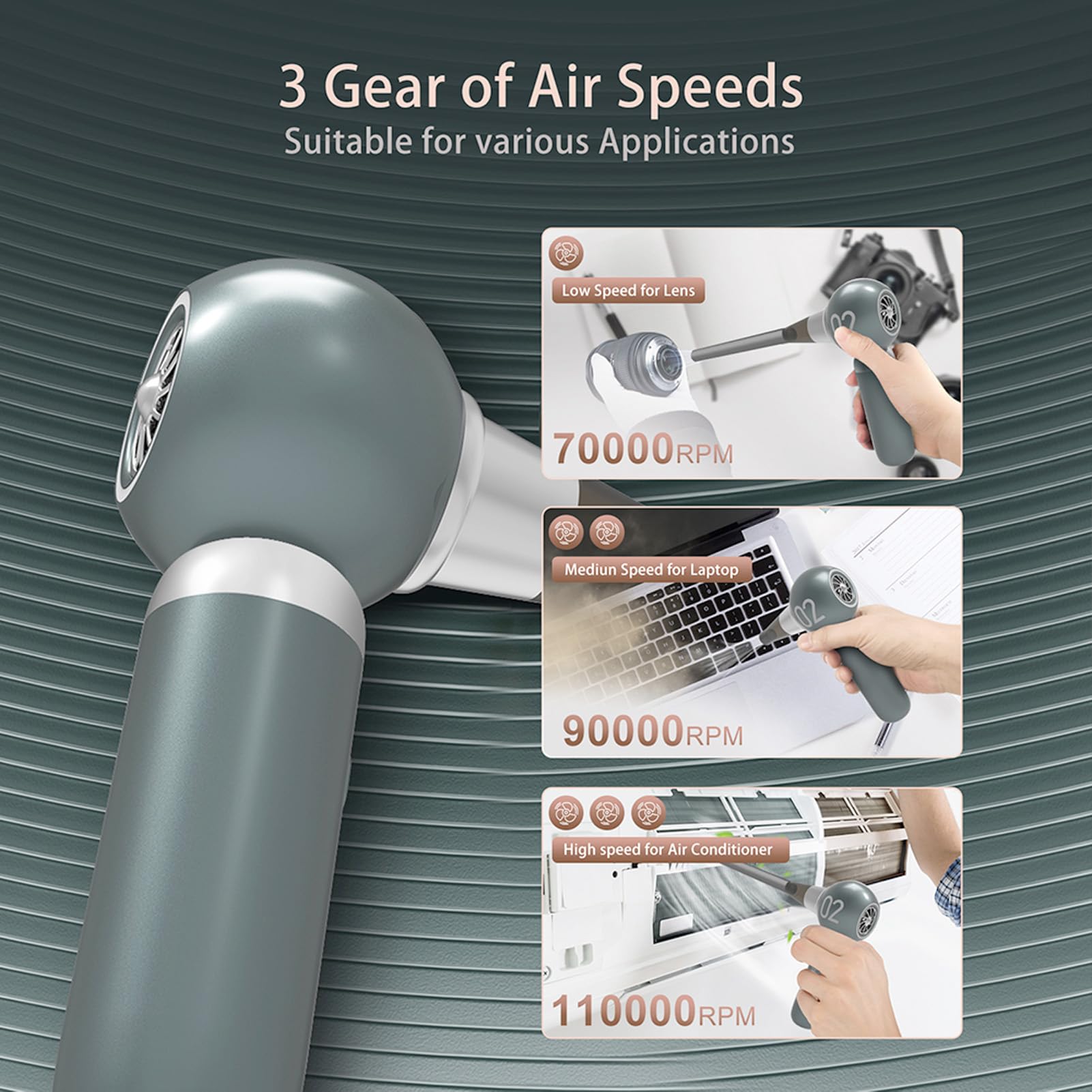 Plumero de Aire Eléctrico 110000rpm 8000mAh Tipo C Recargable