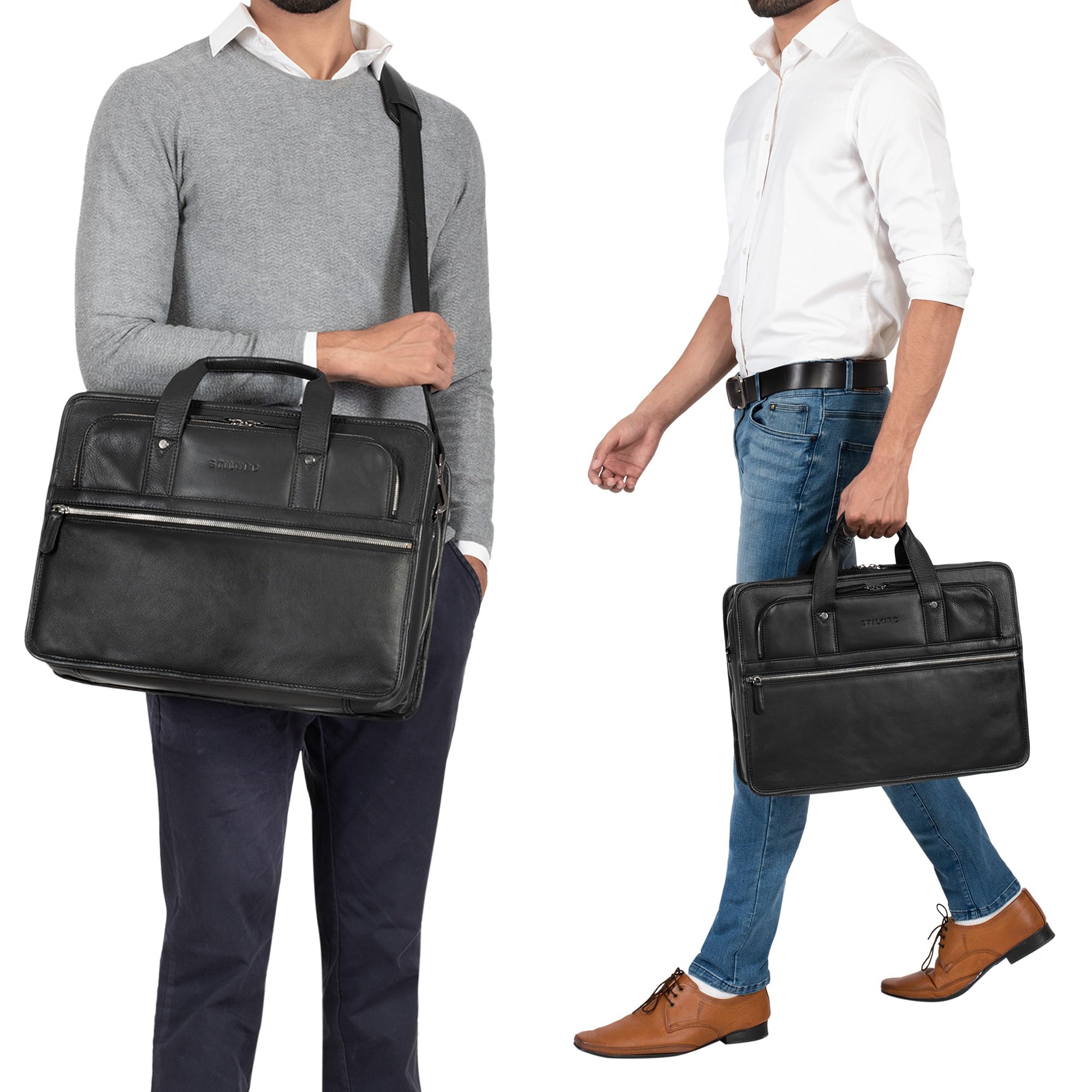 STILORD 'Yves' Serviette Cuir XL Homme pour Ordinateur 15.6 Grand Pouces Porte-Documents Sac à Bandoulière Sac de Professeur