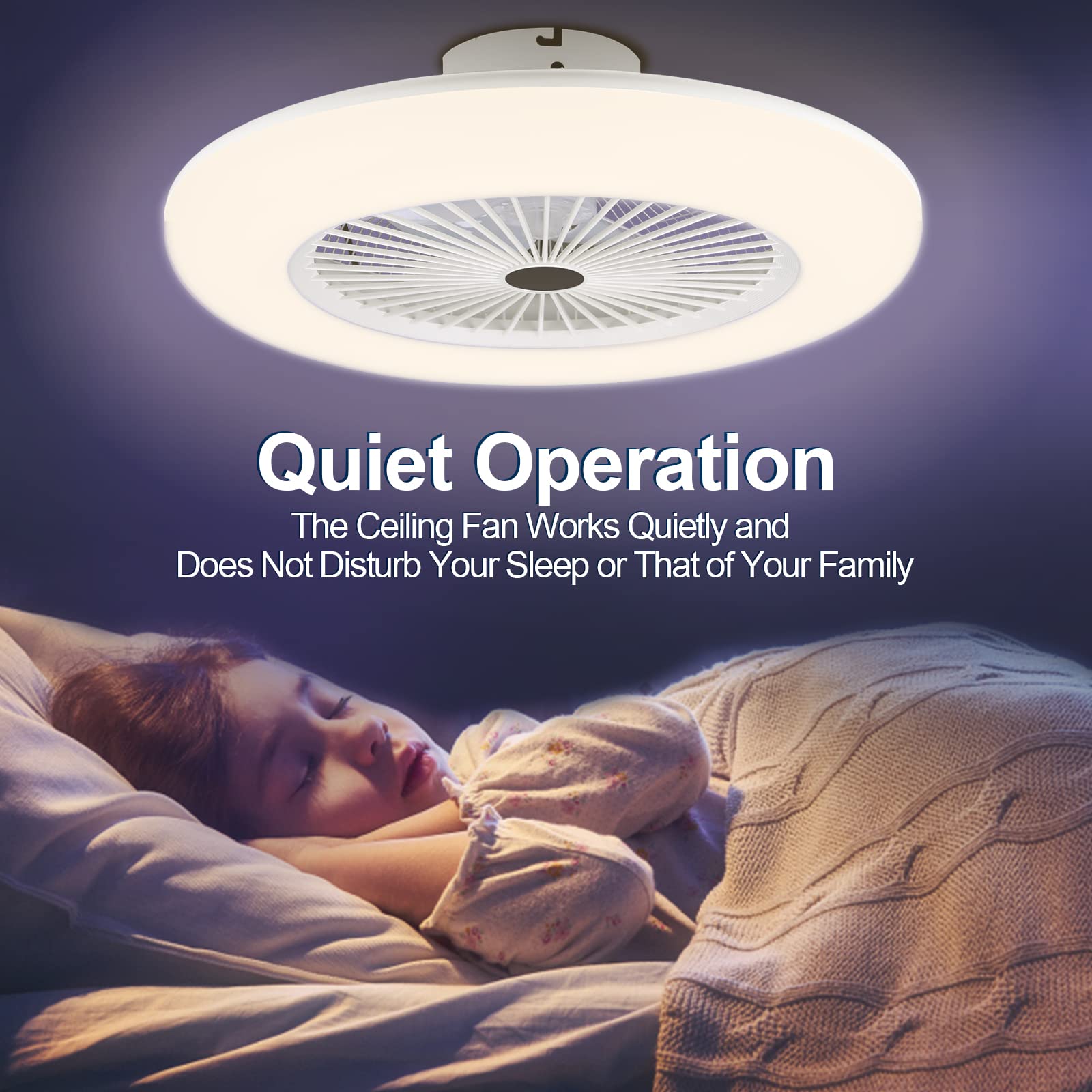 Hebitod Ventilatore da soffitto a LED con luce e telecomando, 80 W LED Ventilatore da soffitto con illuminazione Ø55 cm, dimmerabile (3000 K-6500 K), 3 velocità di vento, temperatura di colore