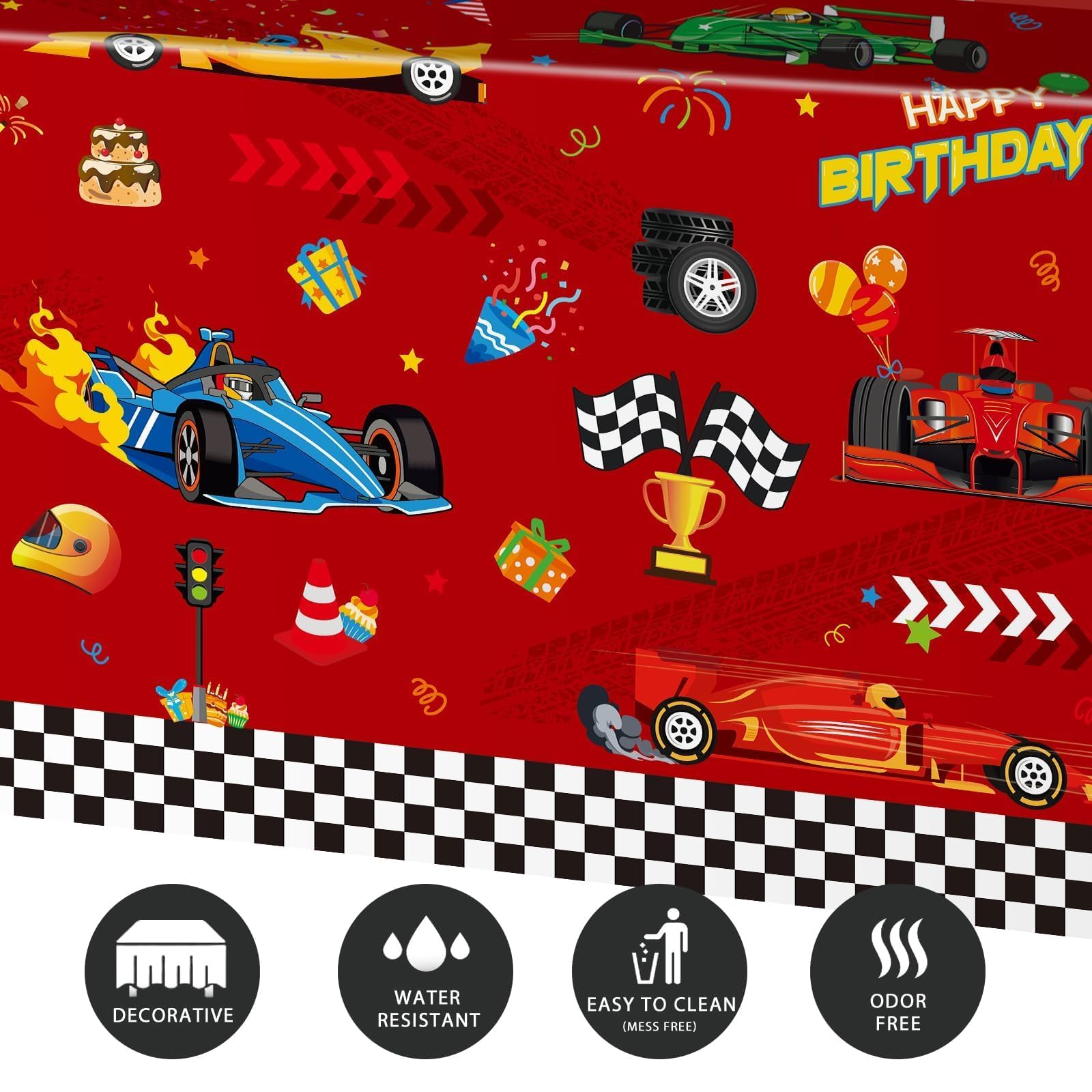 2x Rennstrecke Tischdecken 137x274 Cm - Schwarz-Weiß Karo Muster Für Rennpartys & Geburtstage