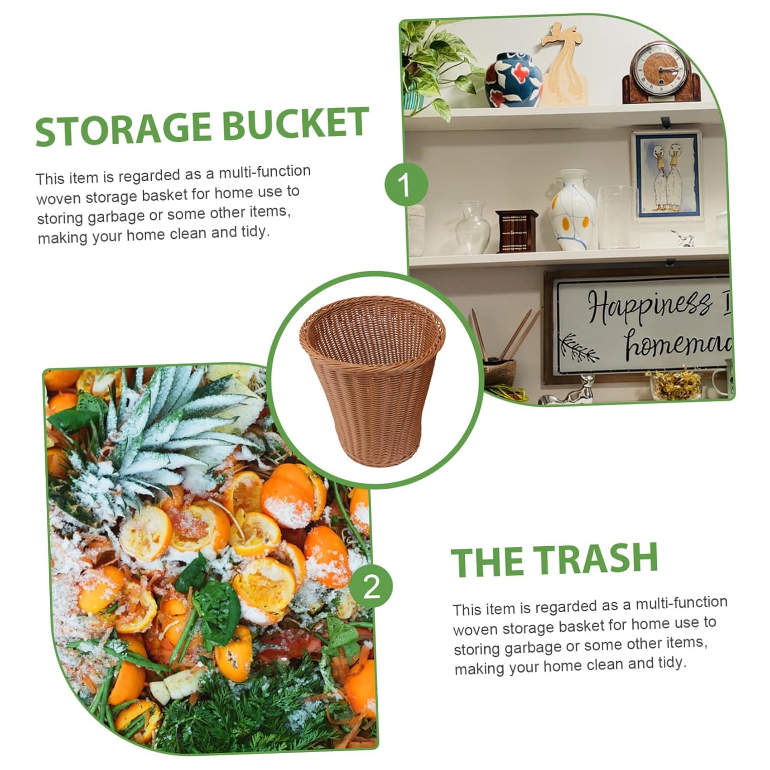 Woven Rubbish Container Natural Rattan Trash Can Multi-Purpose Home Bin Random Color