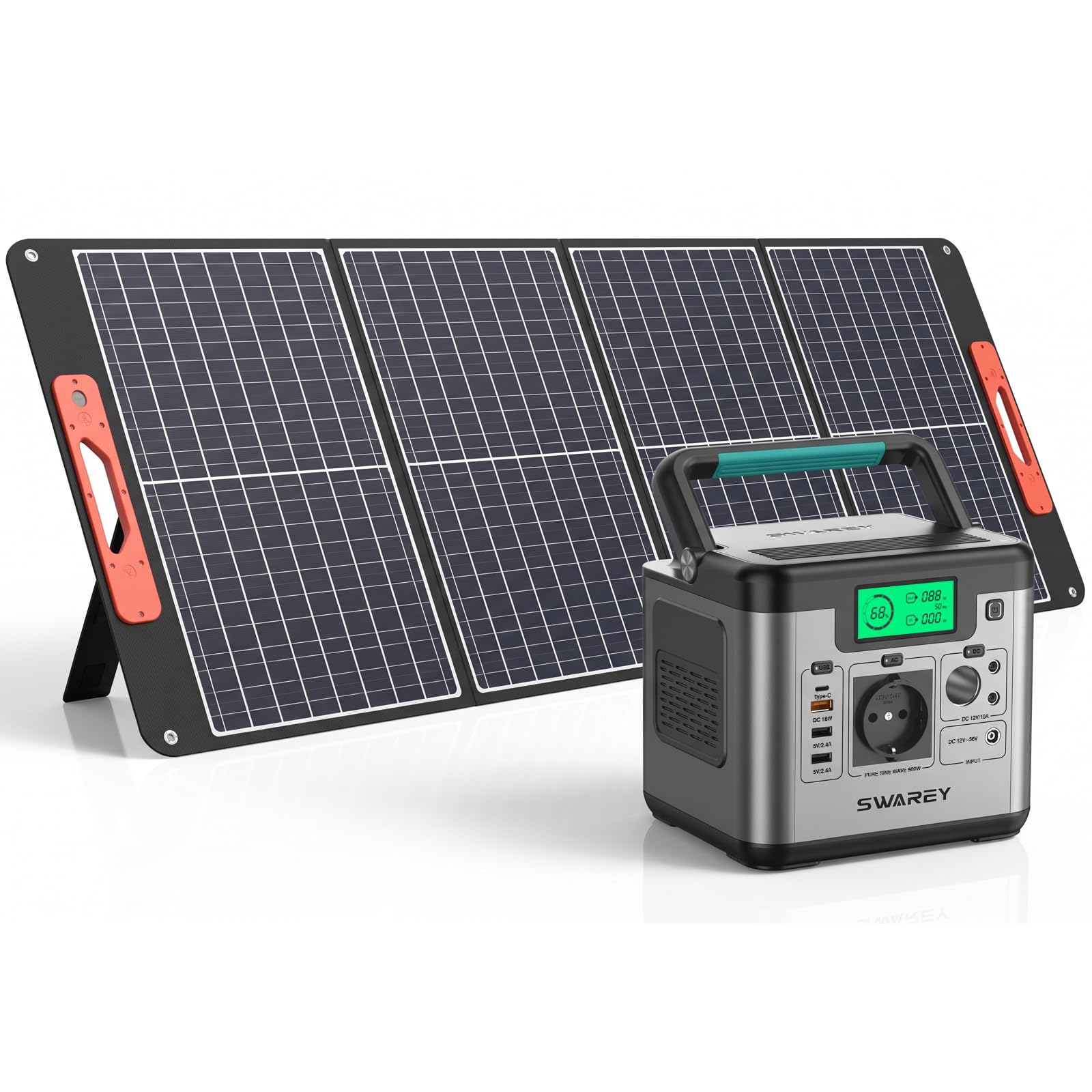 Kit Énergie Solaire Portable – Générateur 500W 518Wh + Panneau Solaire Pliable 100W – Recharge Rapide AC/DC/USB/Type-C/QC3.0 – Pour Camping, Voyage, Urgence