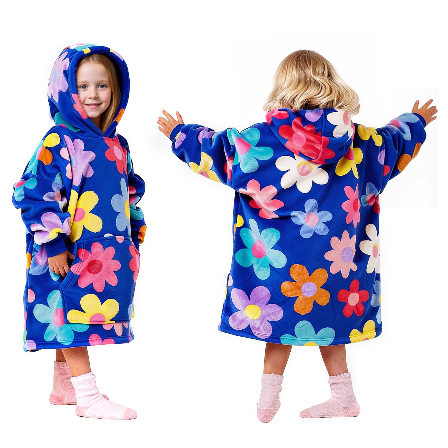 Snuggz Kids Original Blue Flower Power Hooded Blanket - Kids M (6-8 Years)
