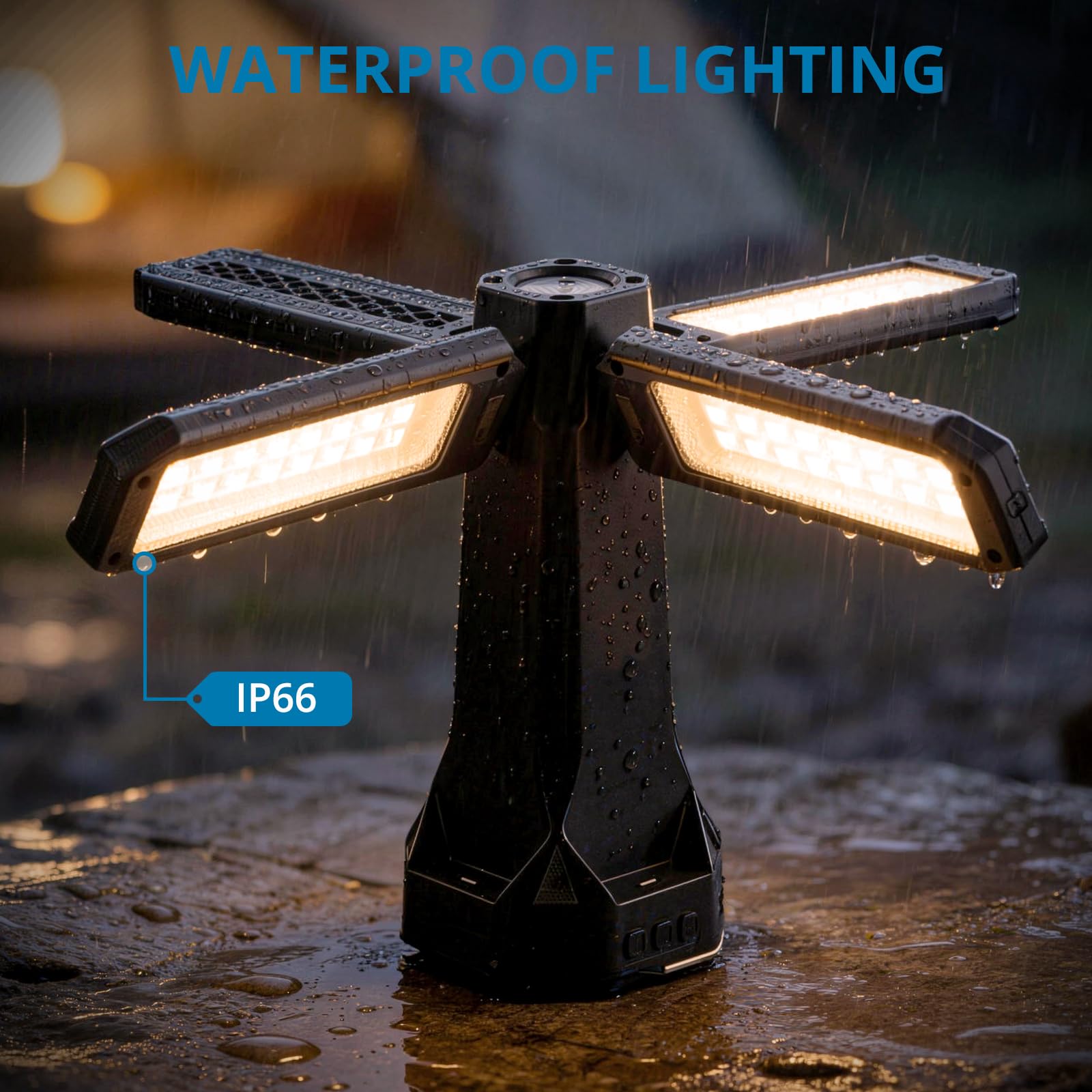 AUTOUTLET Lámpara de Trabajo LED Recargable 4000 Lúmenes con Trípode 1,55m, Batería 16000mAh Power Bank, 4 Paneles Ajustables 270°,IP66 Impermeable para Camping Taller Garaje Exterior