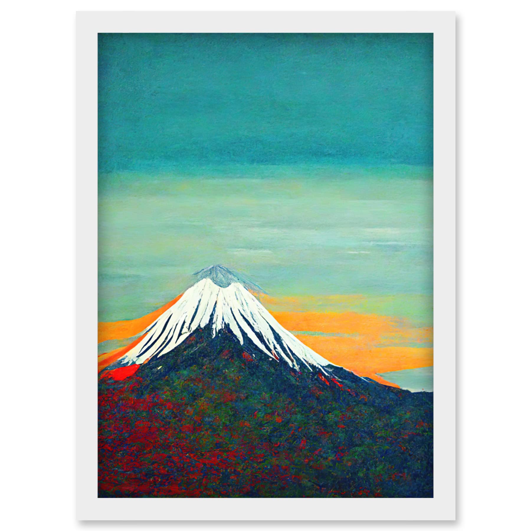 Doppelganger33 LTD Mount Fuji Volcano Peak At Sunrise Artwork Framed Wall Art Print A4