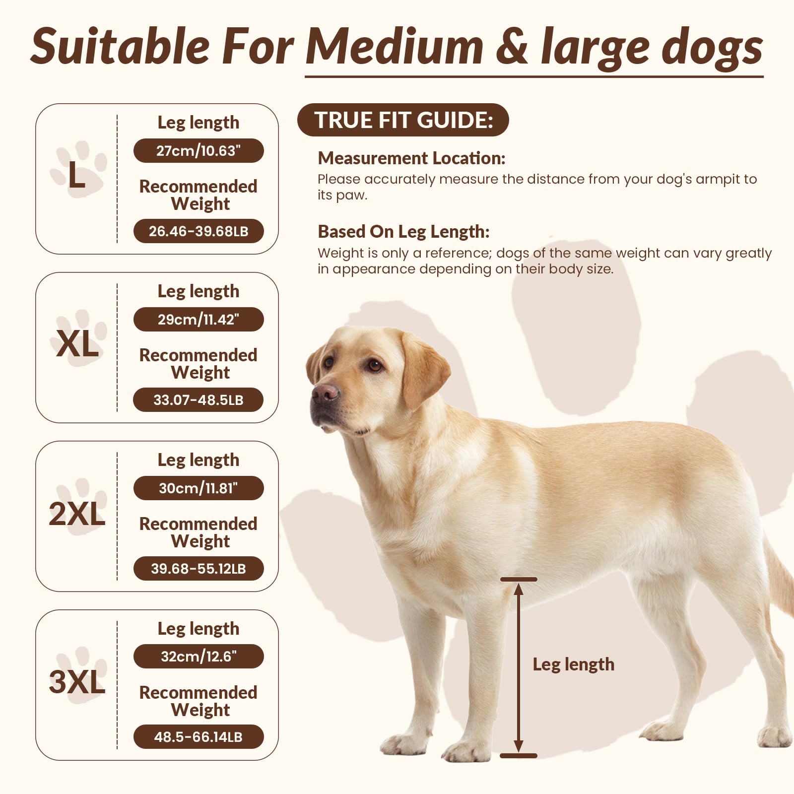 Ellenbogenbandage Hund Ellbogenschoner für Hunde Vorderbein Bandage Schulterverstellbar Ärmel Vorderbein Verdickte Ellenbogenpolster Arthrose Wundschutz Große Hunde Braun 3XL