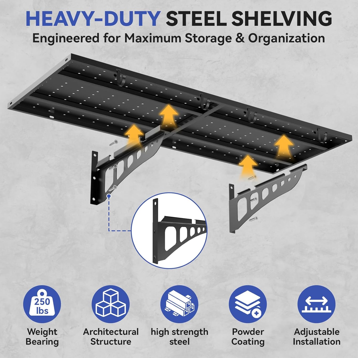 2-Pack 1.5 * 4ft Heavy Duty Garage Wall Shelving, 500 lbs Load Capacity, Garage Shelving Wall Mounted,Heavy Duty Garage Storage Shelves with Hooks