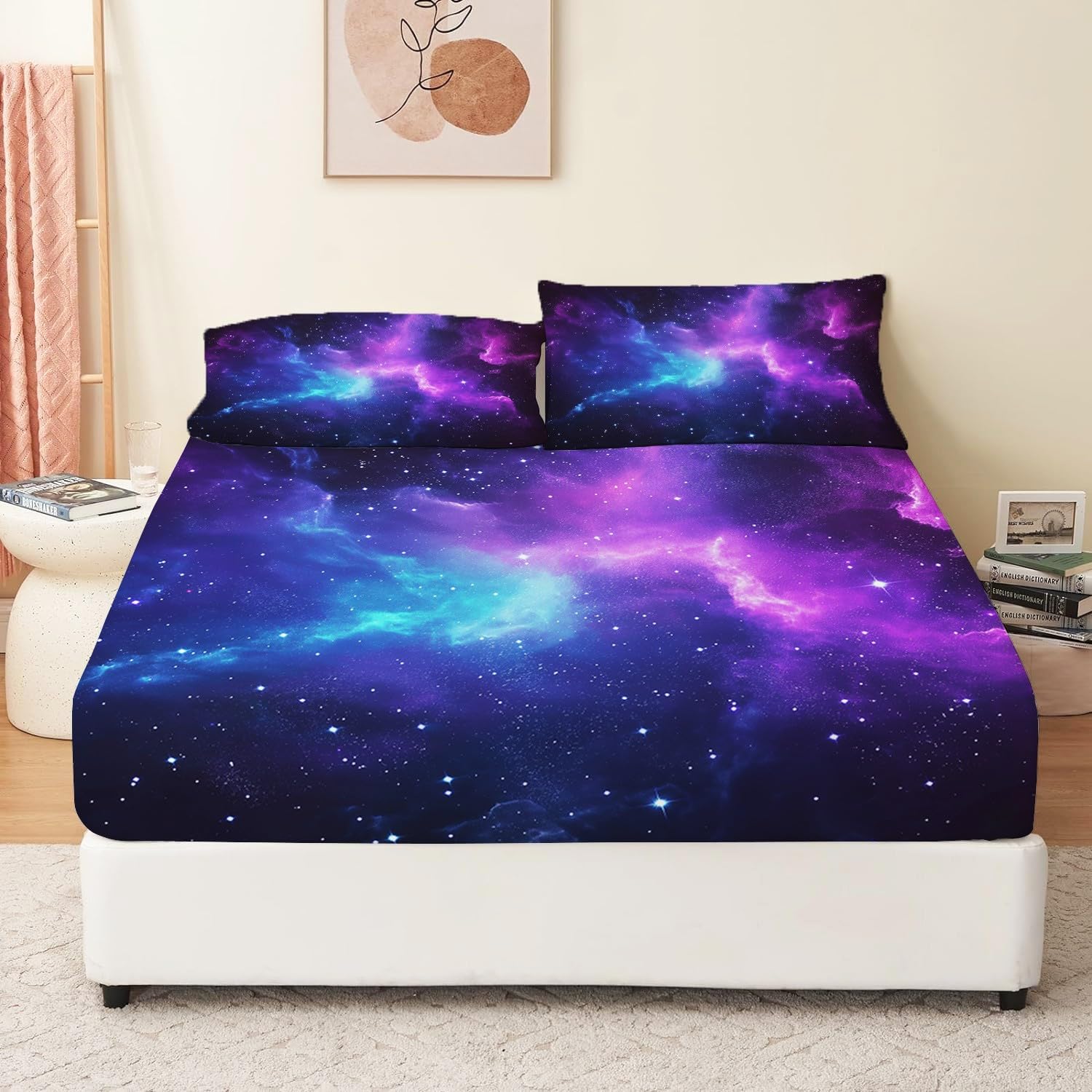 Spannbettlaken Fantasie ätherischer Nebel Thema Matratzenschoner Mikrofaser rutschfest Atmungsaktiv Staubdicht Tiefe Taschen, 200 x 200 cm Bettwäsche für Schlafzimmer Schlafsaal, Bunt