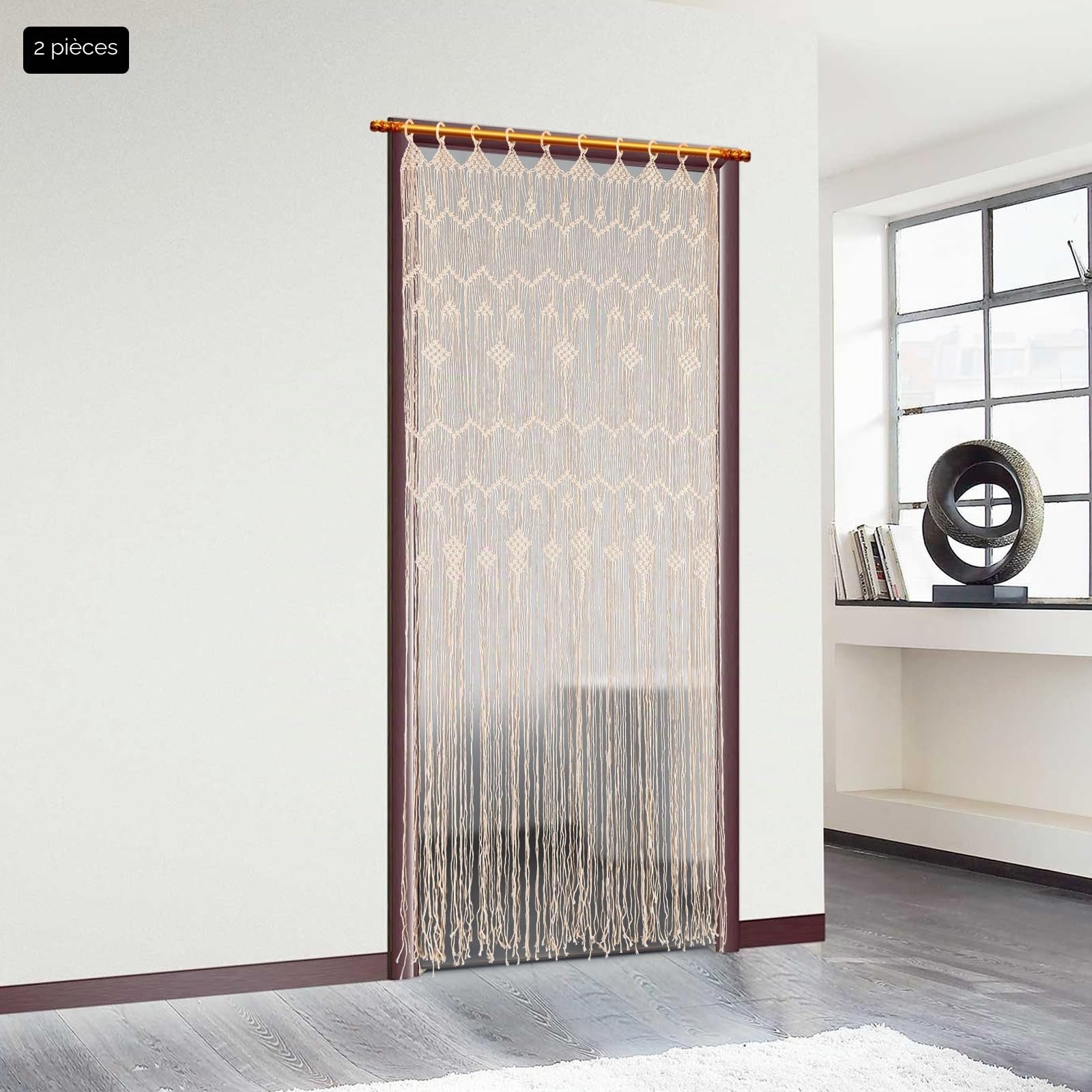 Lot de 2 rideaux en macramé - Style bohème - Fait à la main - Pour mariage, fenêtre et séparateur de pièce - Décoration murale pour la maison et le bureau - 100 x 200 cm
