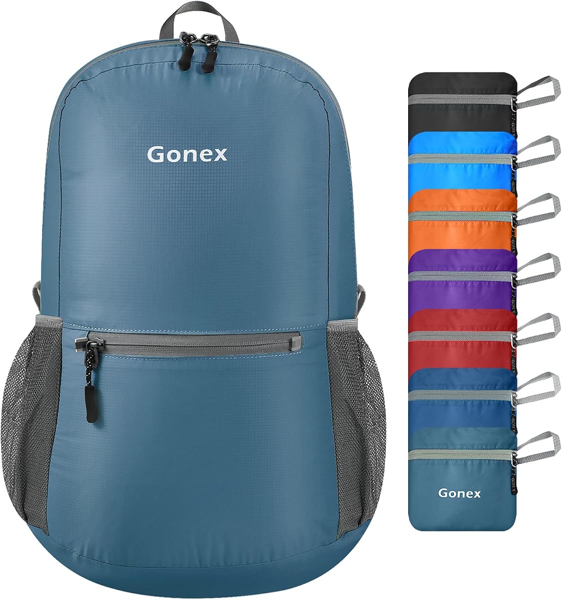 Mochila plegable ultraligera Gonex, práctica mochila plegable para acampar, viajes al aire libre, ciclismo, mochilero | Nailon resistente al agua, se pliega en el bolsillo, 3 compartimentos con cremallera, uso para senderismo y viajes
