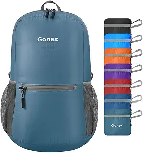 Gonex Ultra Lightweight Packable Backpack - Water Resistant Nylon, Foldable, 3 Compartments for Travel & Outdoor Use