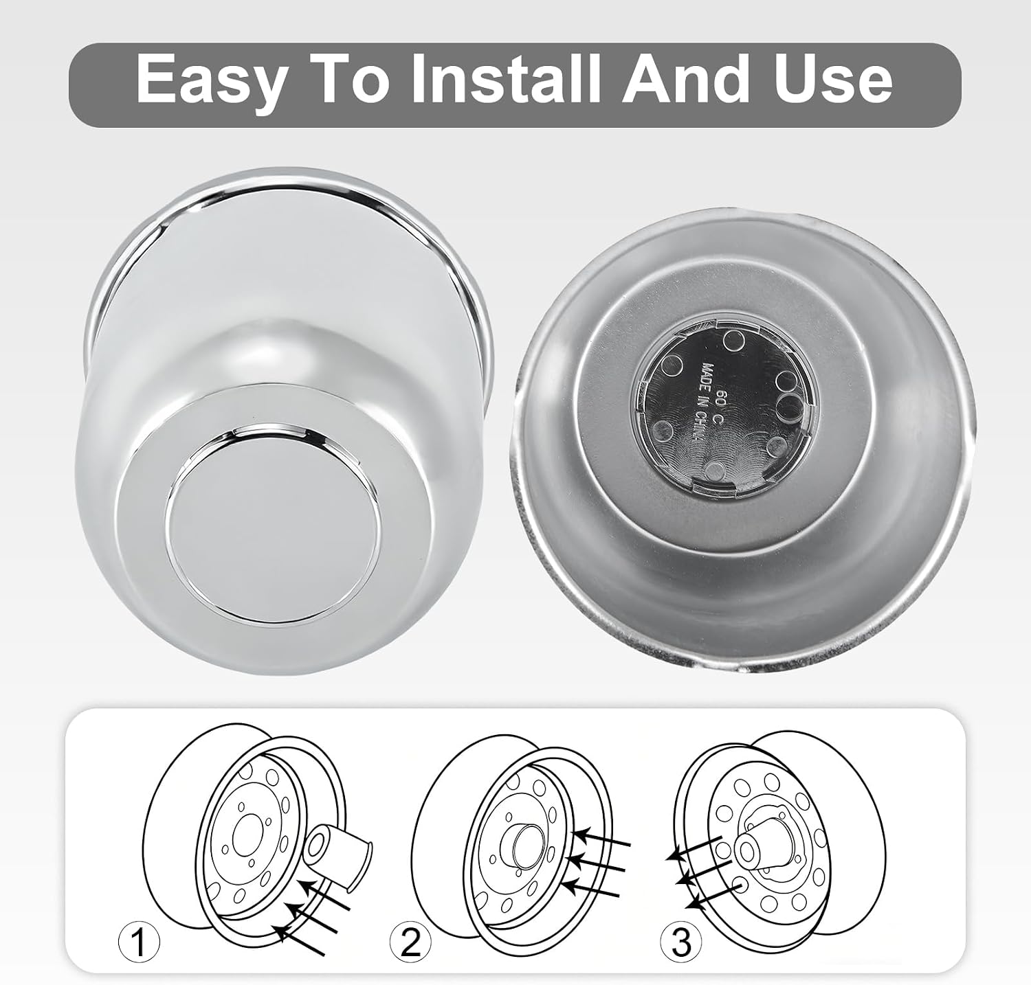 4.25" Push Through Center Caps for Trailer Truck RV Wheel Rims 4.25" Center Bore Chrome Carbon Steel, 4.25" Center Hole, 4.29" Height, 4Pack, Silver