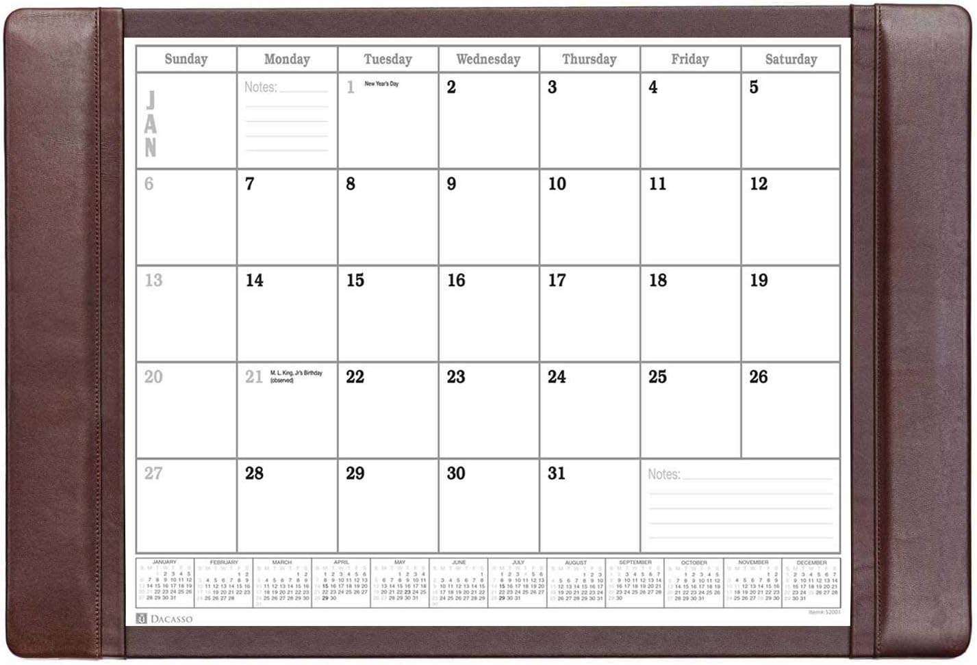 Chocolate Brown Leather Desk Pad w/Calendar, 25.5 x 17.25