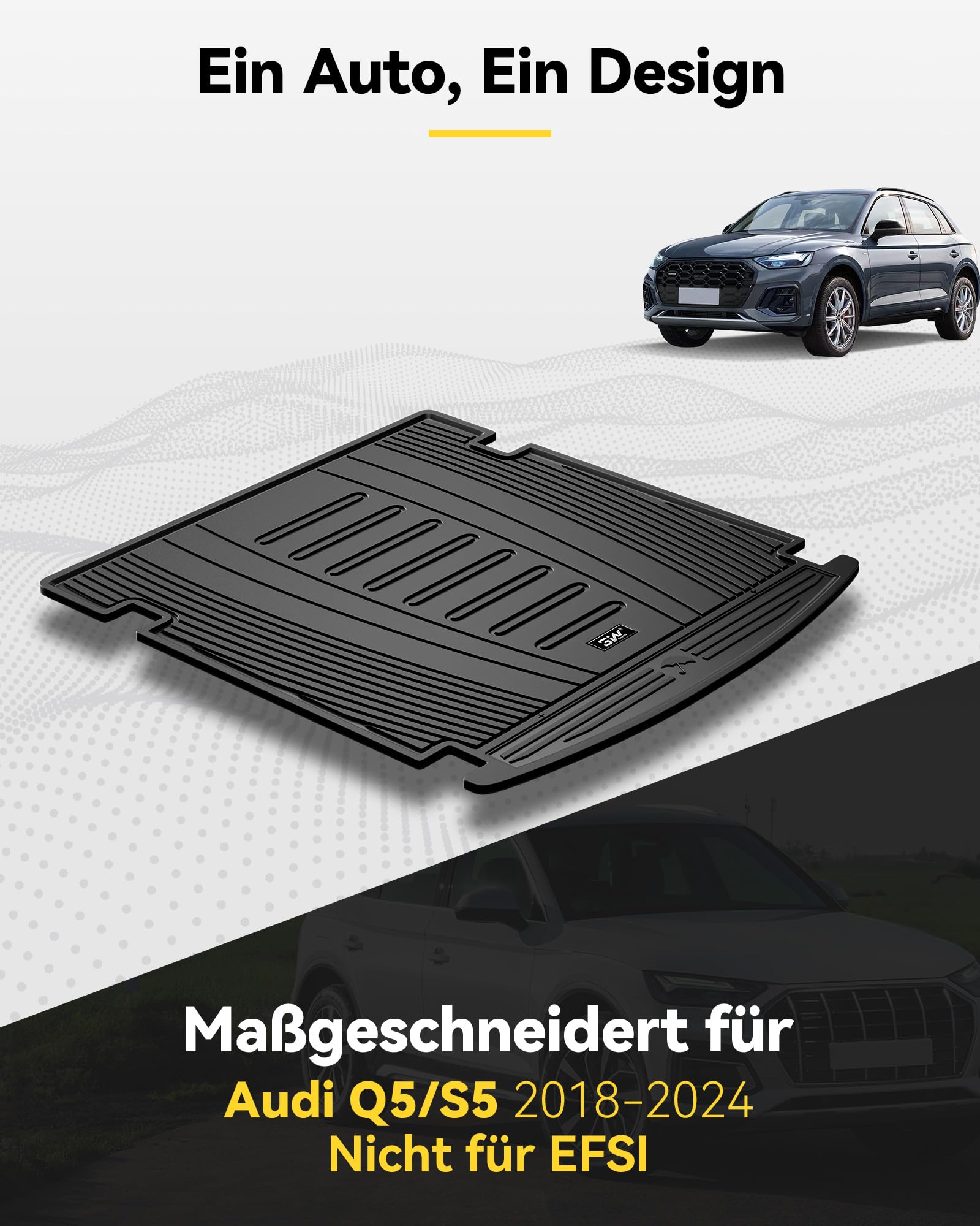 3W Kofferraumwanne für Audi Q5/SQ5 80A 2018-2023 | Nicht für TFSI e/Sportback | TPE Thorex™ Allwetter | 3D Maßgeschneiderte Passform | Hundefreundlich Auto Zubehör