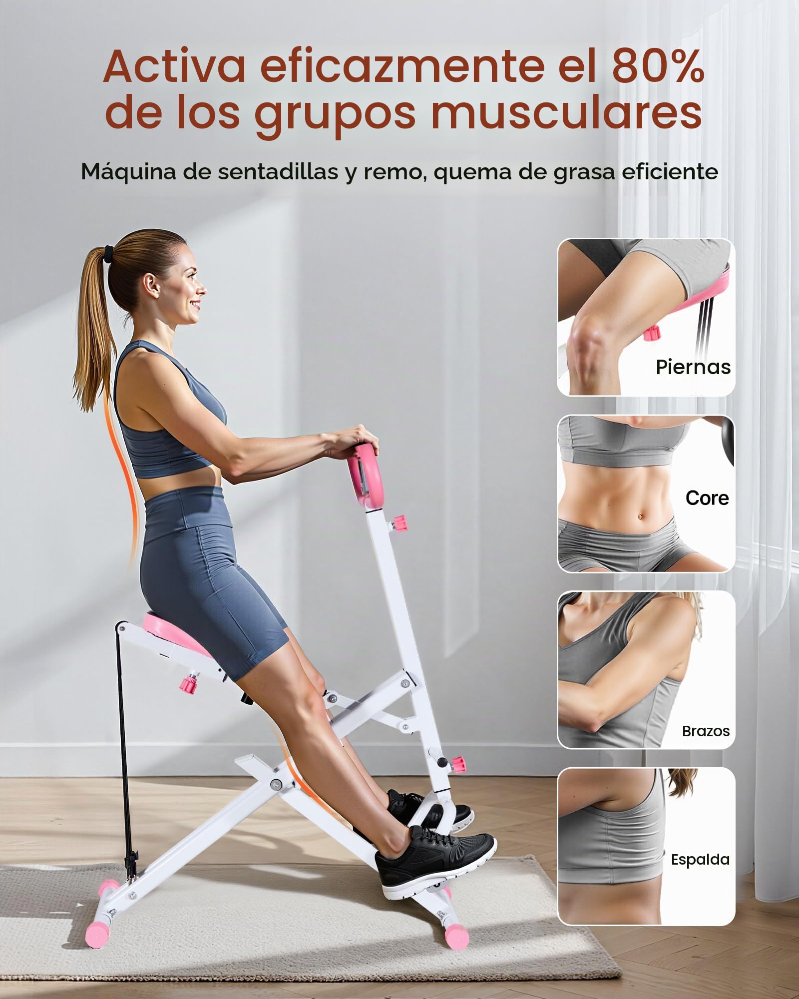 VEVOR Máquina de Sentadillas para Sentadillas Profundas, Plegable, con Asiento Ajustable en 5 Niveles, Equipo de Entrenamiento en Casa para Glúteos y Piernas, Blanco y Rosa, 900 x 580 x 1120 mm