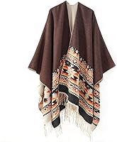 Vista 108 de Poncho chal para mujer, suéteres suaves y cálidos para mujer, parte delantera abierta, poncho de viaje para otoño, invierno y primavera