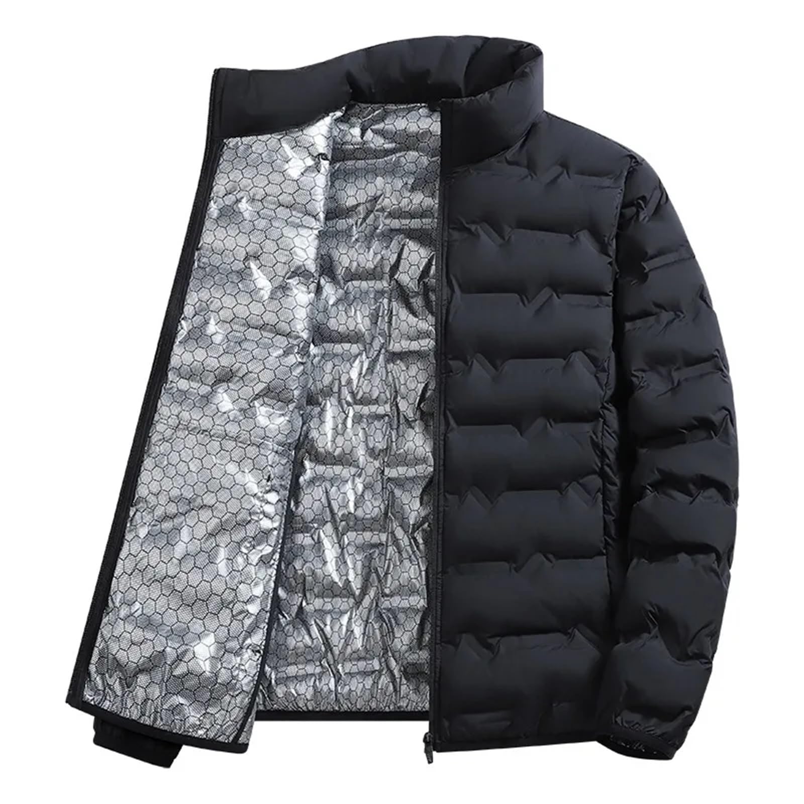 Giacca invernale da uomo calda, trekking, casual, antivento, esterno, tinta unita, spessa, con collo alto per Uomo
