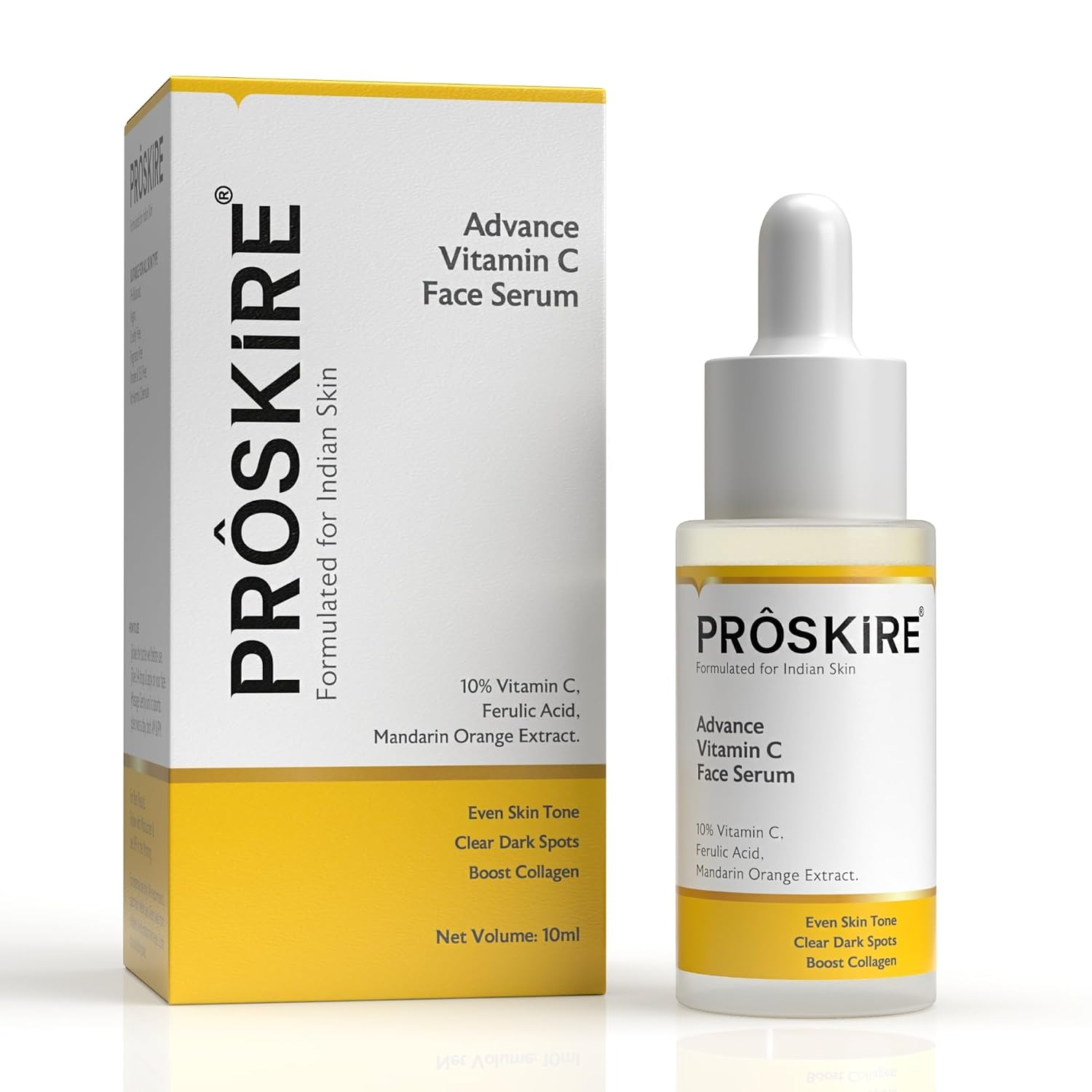 Proskire Advance 10% Vitamin C Face Serum with Ferulic & Mandarin Extract| Brightening, Dark Spot & Anti-Pigmentation Seru...