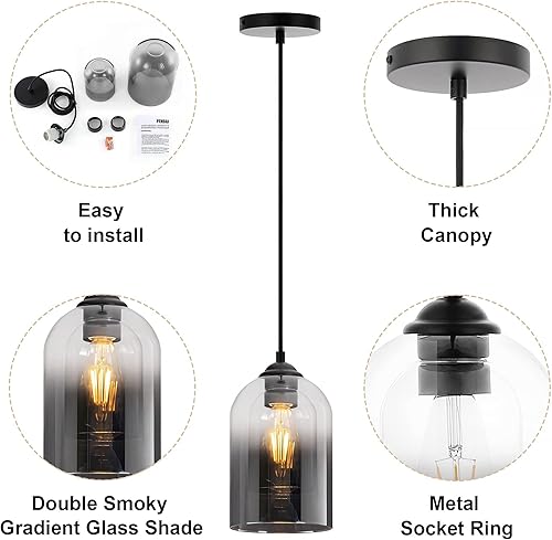 Miniatura 4 de Lámparas colgantes, luces colgantes modernas ajustables azules para isla de cocina, lámpara colgante de vidrio industrial para mesa de comedor,