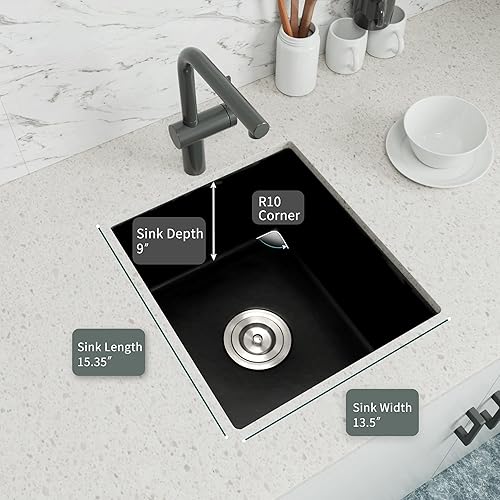 Miniatura 12 de Fregadero de barra blanco para montaje inferior, fregadero de barra compuesto pequeño de 16 x 18 pulgadas, fregadero de granito para cocina y bar