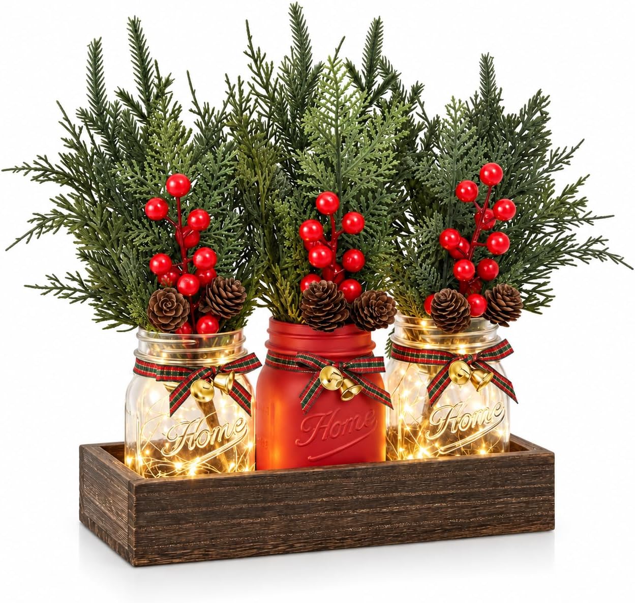 Mason Jar Christmas Table Decor, Winter Xmas Centerpieces for Tables