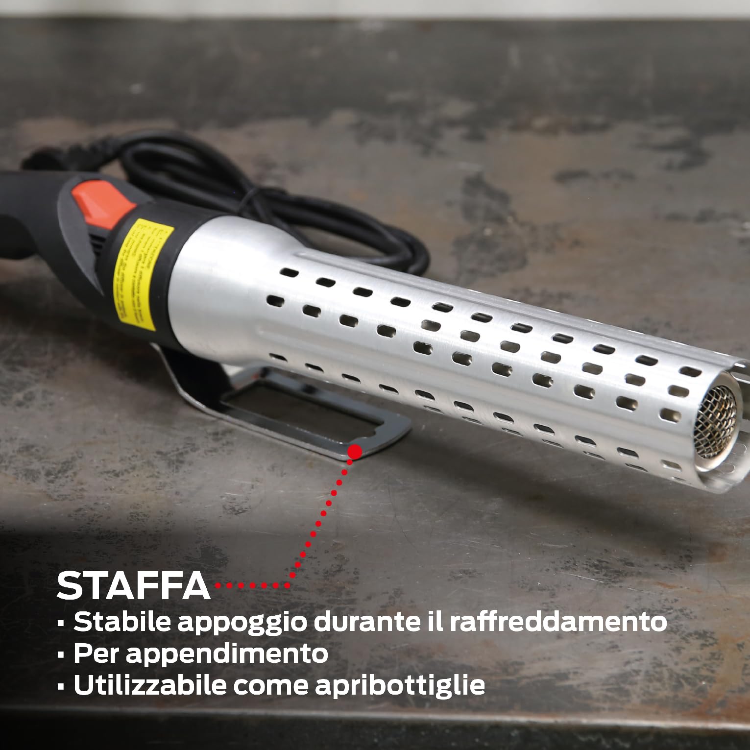 Valex Accendigrill Elettrico, 2000 W, 600 °C, Pistola Termica per Barbecue, Grill, Caminetto e Stufa, Accendifuoco rapido con Apribottiglie