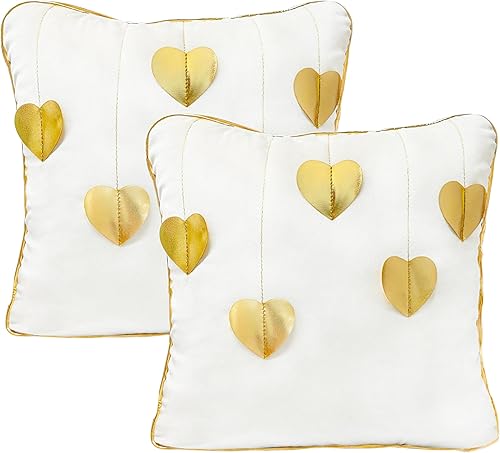 pinkblume Paquete de 2 fundas de almohada de terciopelo dorado con corazón de 18 x 18 pulgadas, fundas de almohada cuadradas decorativas suaves y