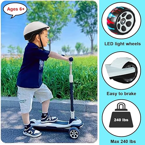 Miniatura 4 de Patinete plegable para niños de 3 a 12 años, 5 alturas ajustables con 3 ruedas de luz LED, actividades al aire libre para niños y niñas, carga