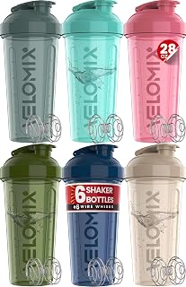 VELOMIX -6 PACK- 28 OZ Protein Shaker Bottles for Protein Mixes, Shaker Cups for Protein Shakes, Small Shaker Bottle Pack, Shaker Cup, Shakers for protein Shakes (Most Popular)