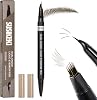Dual-Ended Microblading Eyebrow Pencil for Women, 2 in 1 Liquid Eyebrow Pencil with Curved Tip and 4D Brow-Fection Microblading Pen, Shaped Fill HairLike Waterproof Eyebrows 04 Black Brown
