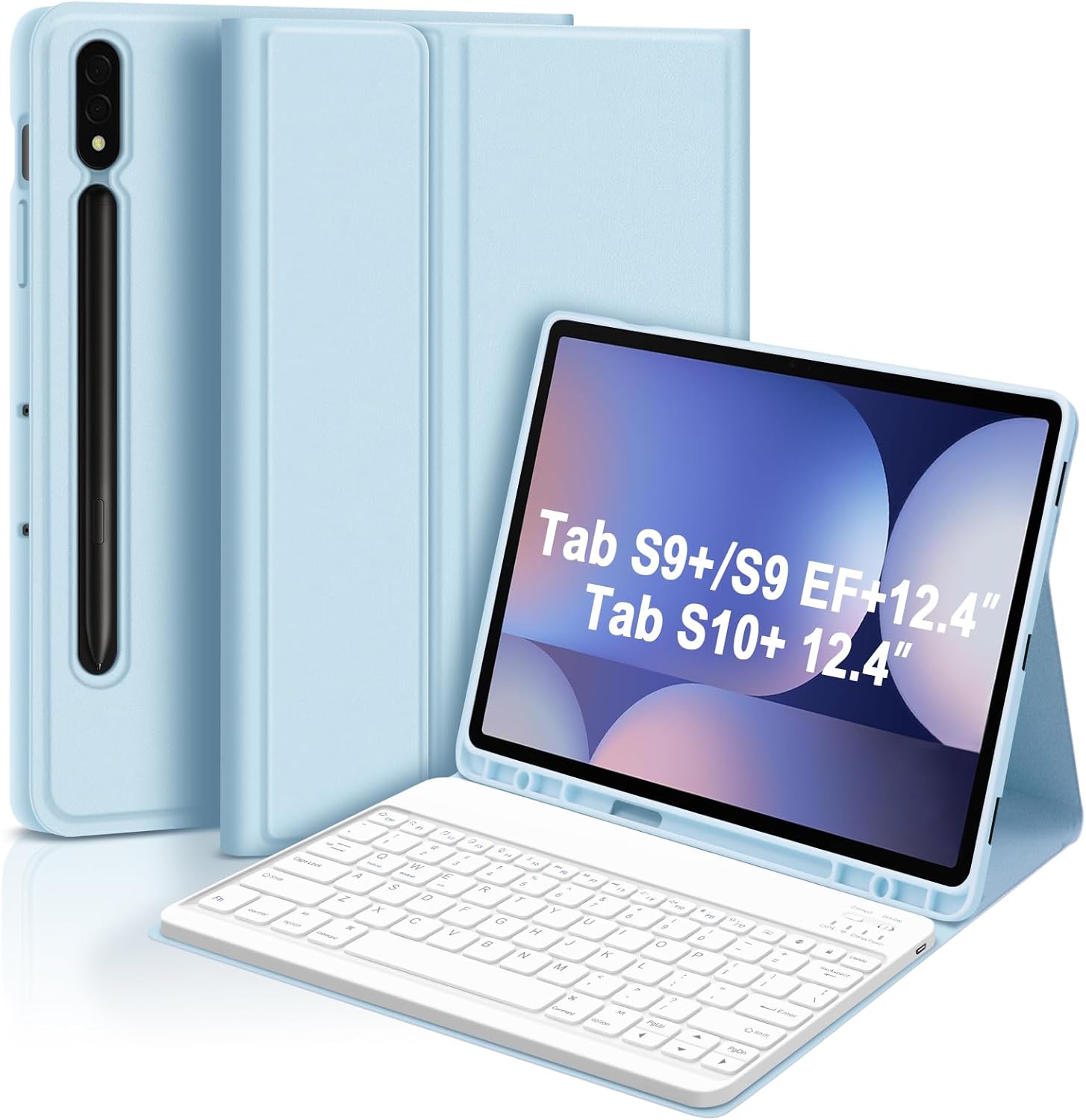 GOKOCO for Samsung Galaxy Tab S10+/S9 +/S9 FE+ 12.4 inch Keyboard Case with S Pen Holder,S10 Plus/S9 Plus/S9 FE Plus Detachable Wireless Bluetooth Keyboard with Auto Sleep/Weak-Blue