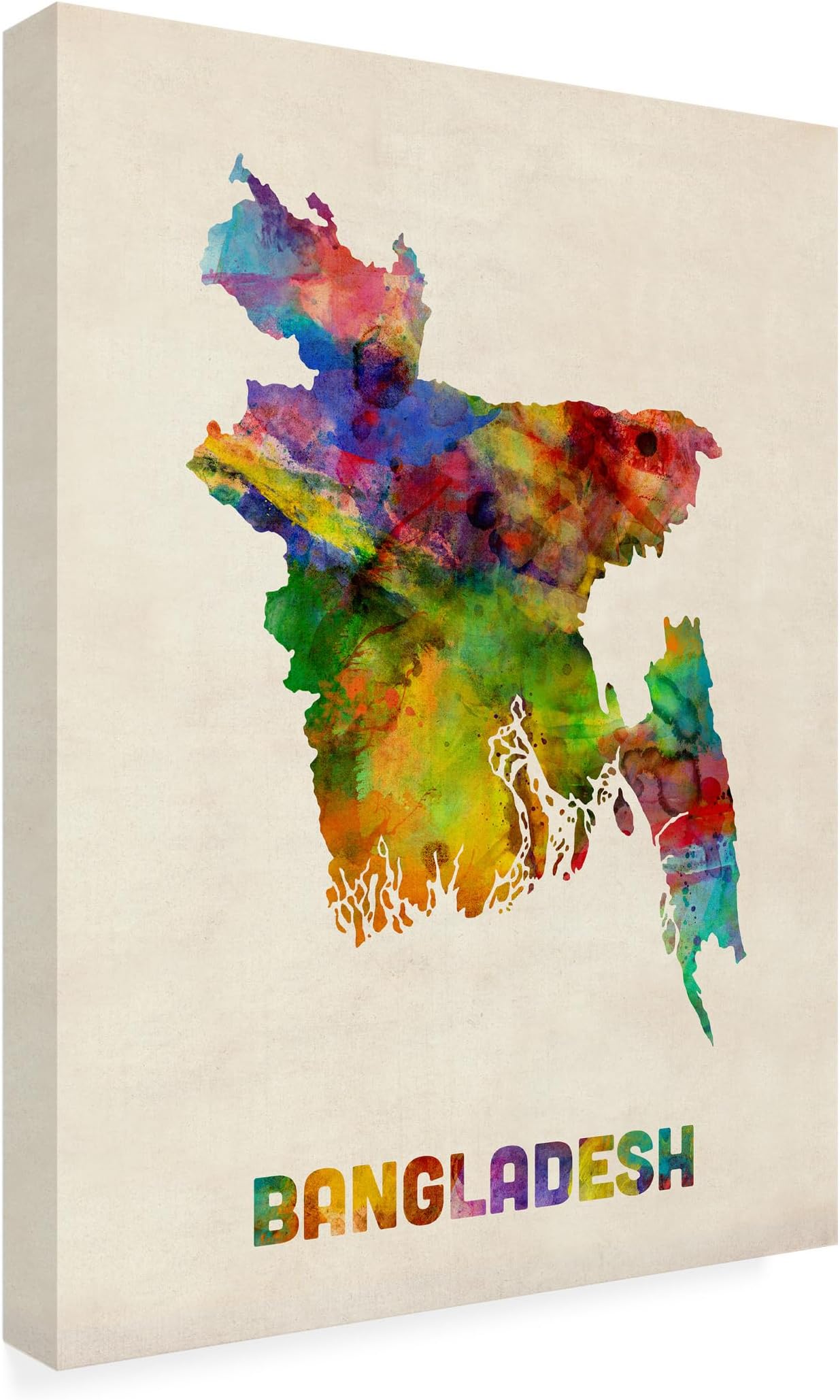 Trademark Fine Art Bangladesh Watercolor Map by Michael Tompsett, 35x47-Inch