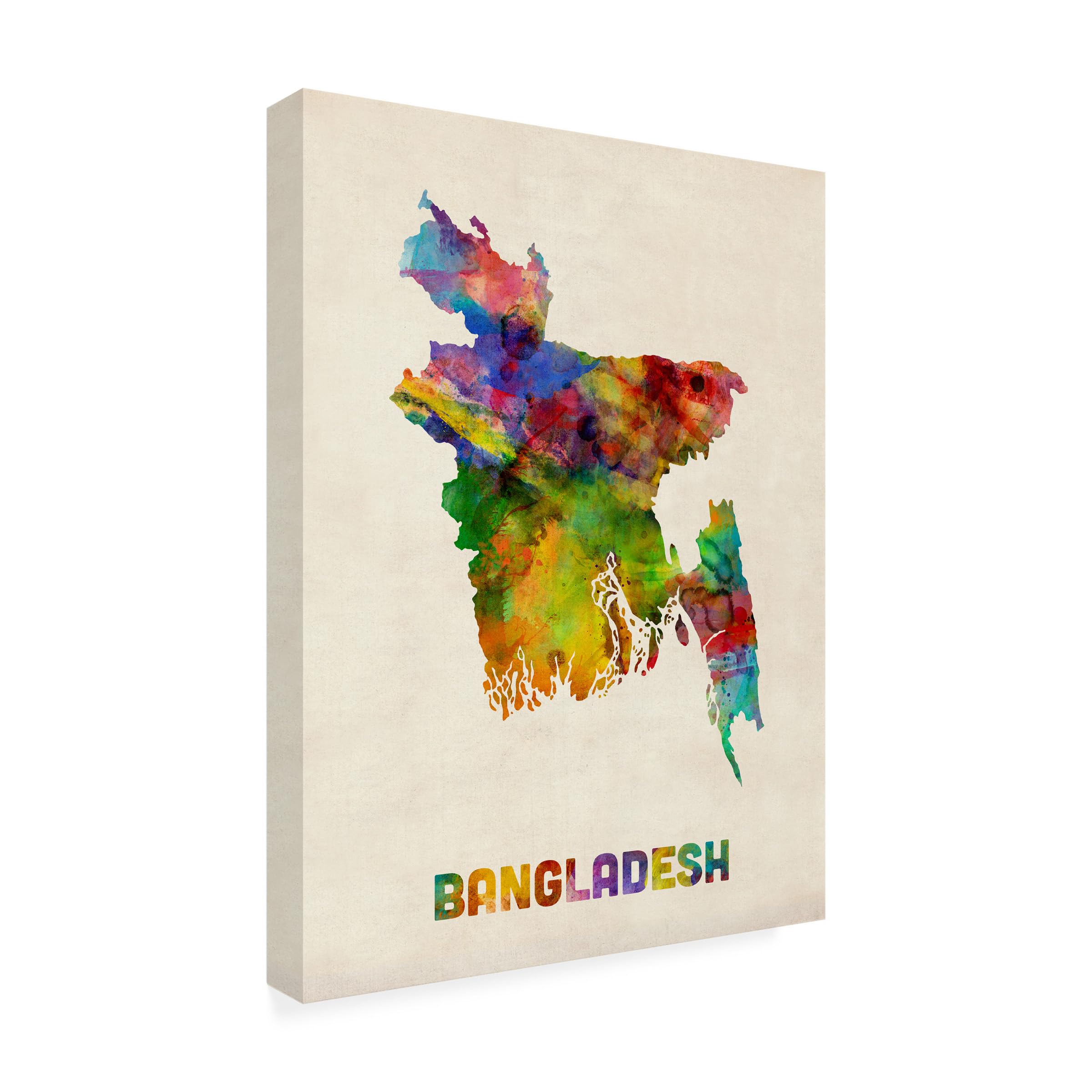 Trademark Fine Art Bangladesh Watercolor Map by Michael Tompsett, 14x19-Inch Canvas Wall