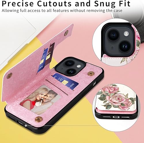 Miniatura 400 de UEEBAI Funda tipo cartera para iPhone 15 Pro Max con tarjetero, cubierta de cuero PU con soporte, bloqueo RFID, doble cierre magnético, relieve de