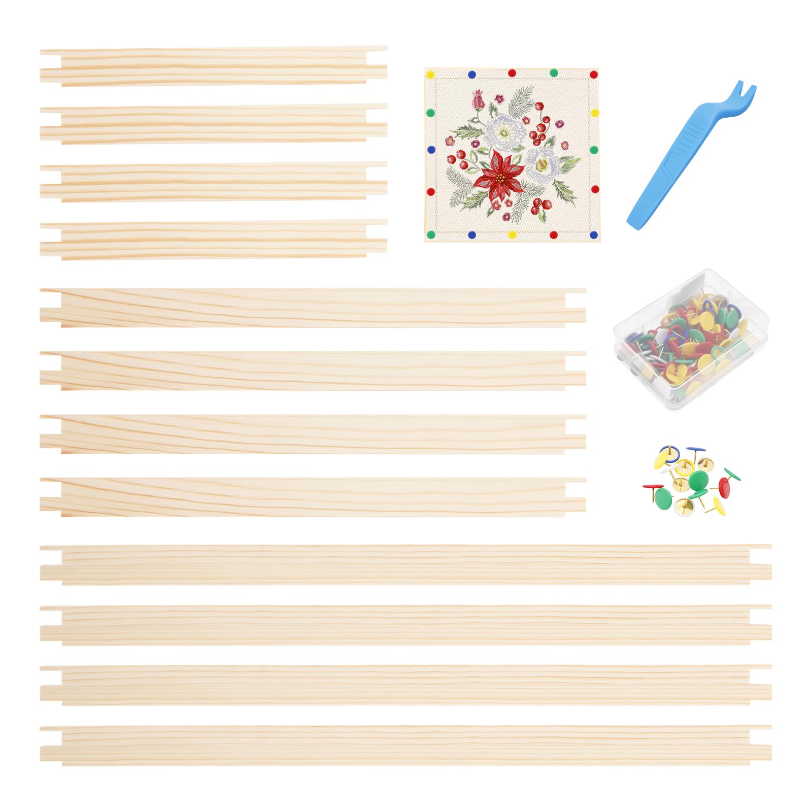Shaojian Muti Color 3 Sets Stretcher Bars For Needlework With 100 Tacks And Tacks Remover, Wooden Splicing Canvas Stretcher Bar Cross Stitch Frame For Quilting Fabric Art Creation