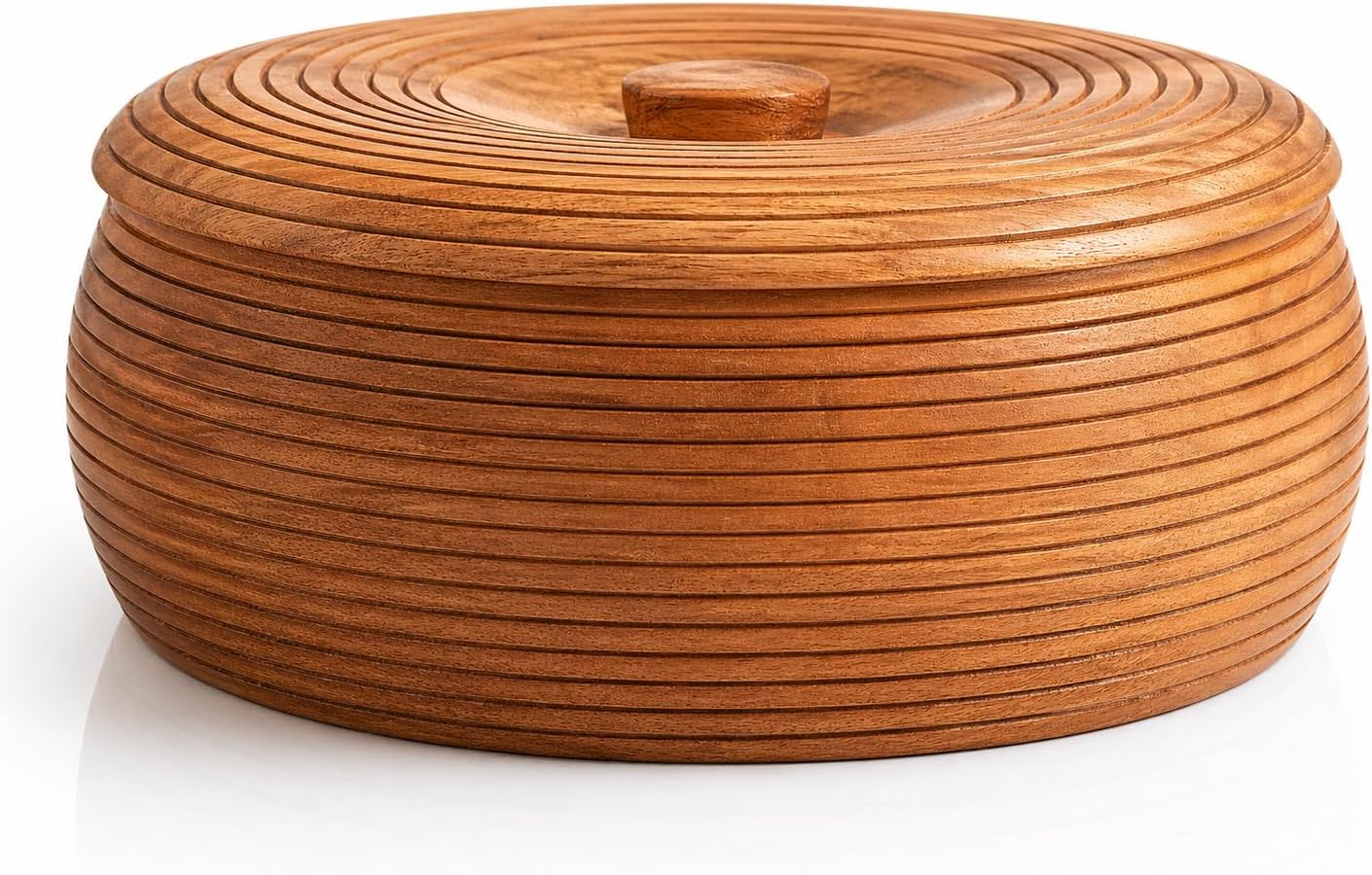 Handcrafted Wooden Mexican Tortilla Warmer Basket Indian Chapati Roti Bread Holder Box Pancake Keeper Serveware Hot Pot Casserole Dish With Lid Home Kitchen Dining Decor, Natural Brown, 9 x 3 Inches