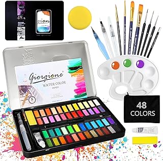 Set di Acquerelli Professionali 48 Colori,Set Di Pittura Ad Acquerello,Scatola Acquerelli Professionali Pieghevole Con Pennello Acqua Brush E Spugne