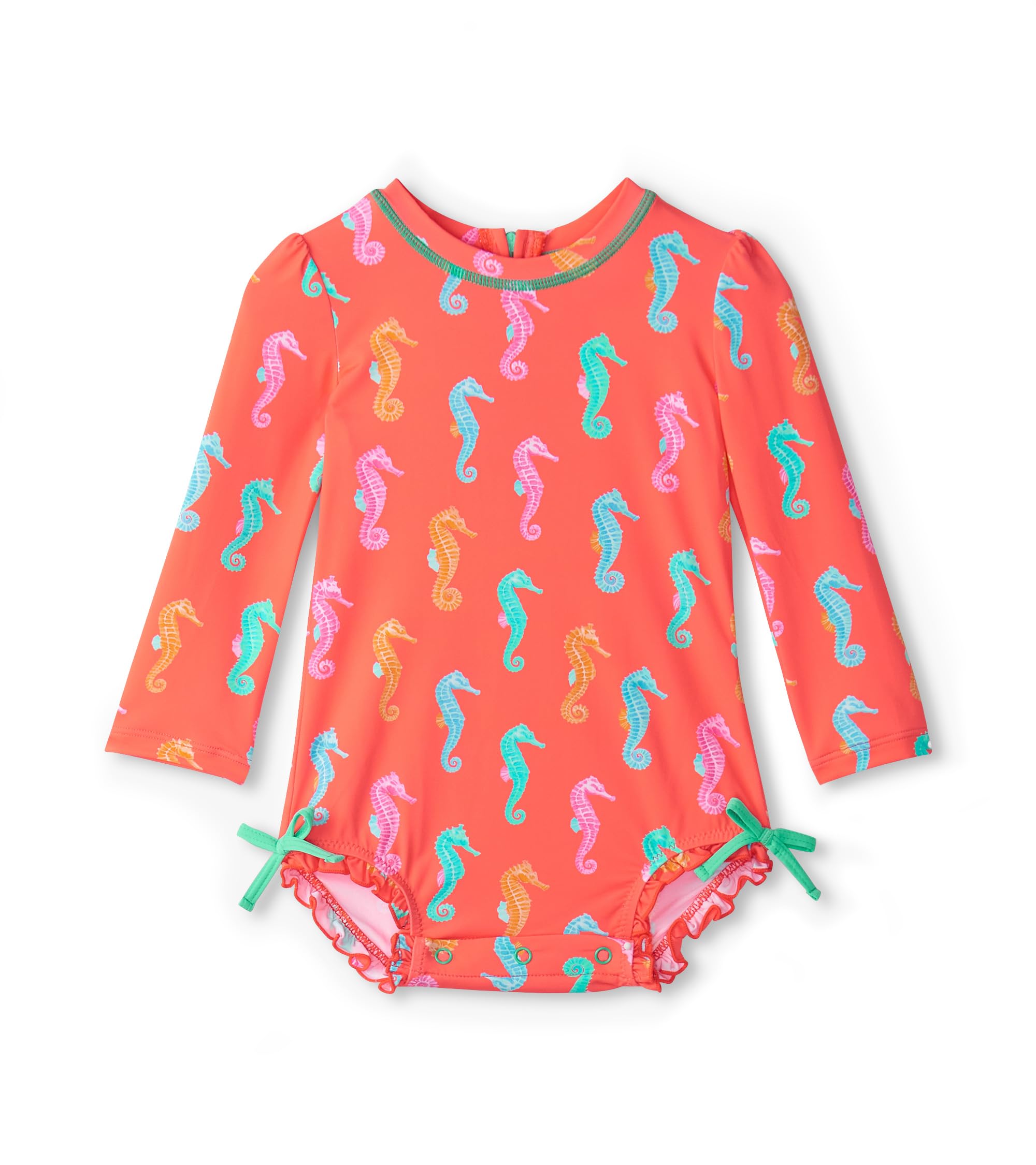 Hatley Baby Girls One Piece Rashguard Swimsuit, Painted Sea Horse, 12-18 Months