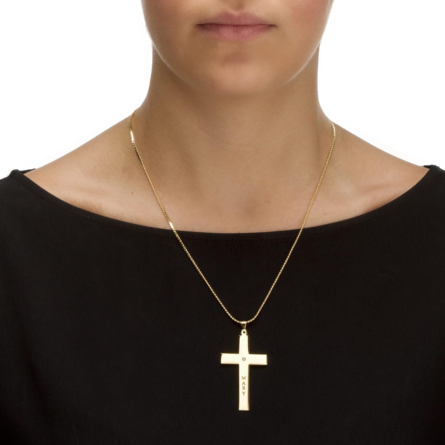 PalmBeach Goldtone Cubic Zirconia Personalized Cross Pendant (28mm) with 20 inch Chain