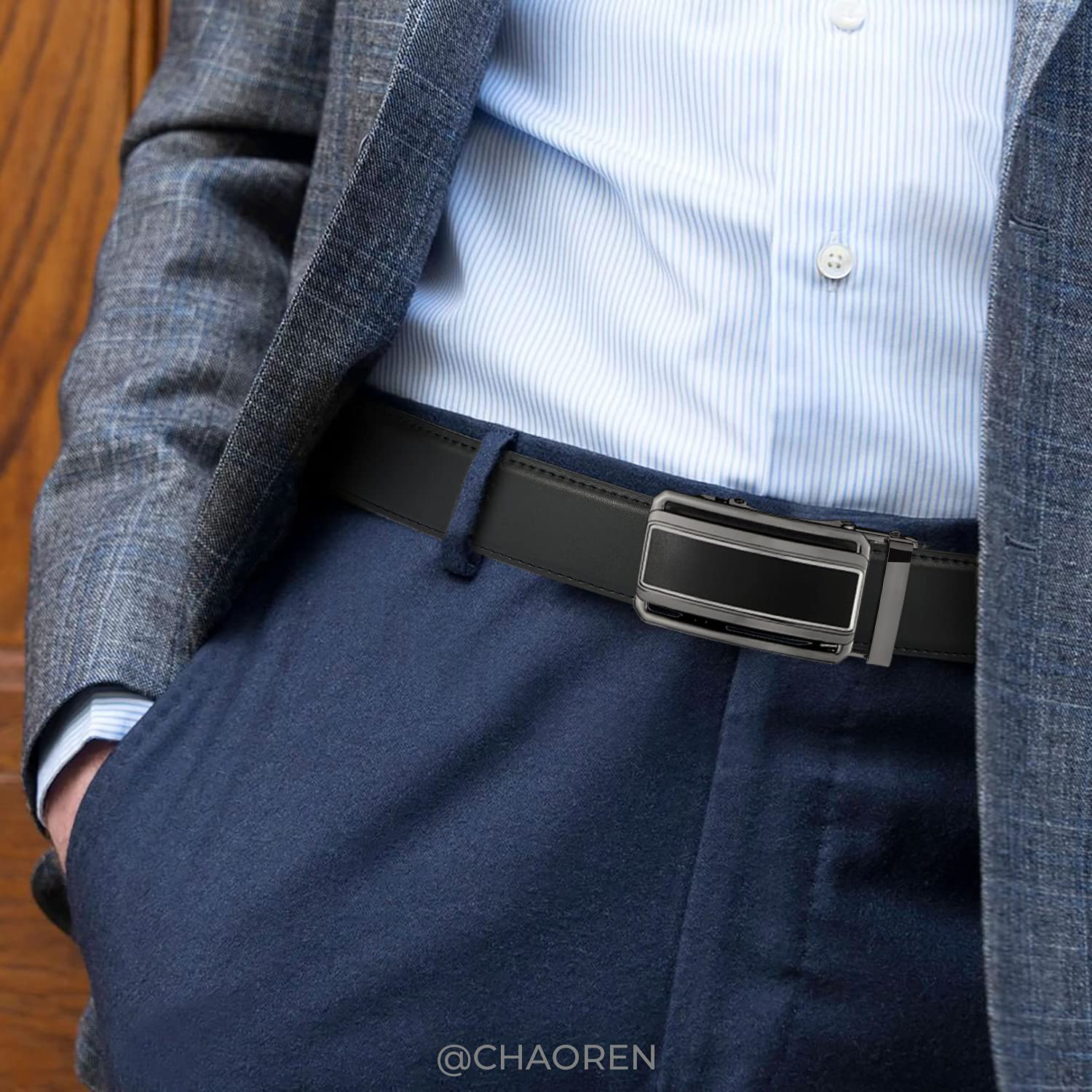 CHAOREN Cintura Uomo Pelle - Cinta Uomo senza Buchi Fibbia 35mm