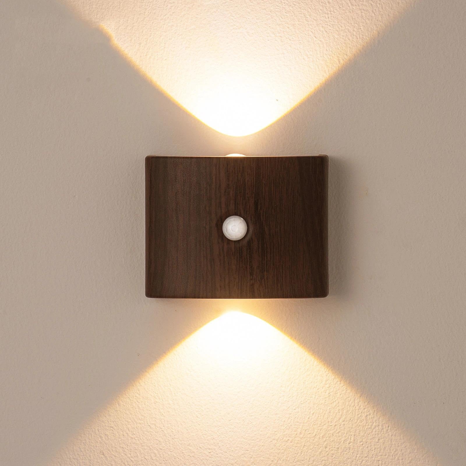 GAOHONGMEI Motion Sensor Night Light, Wireless Rechargeable Wall Lights(Walnut,Tricolor Light)